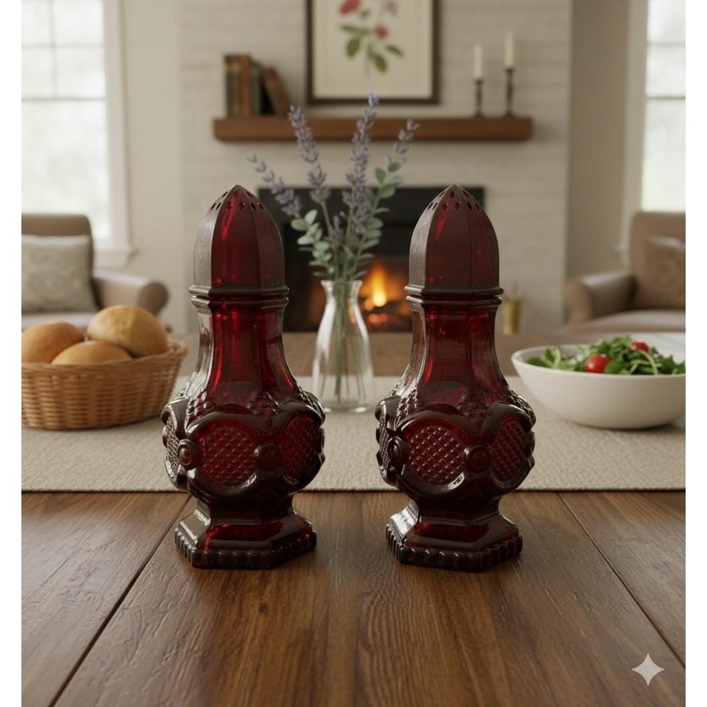 Vintage Avon Cape Cod Ruby Red Salt and Pepper Shaker Set Glass